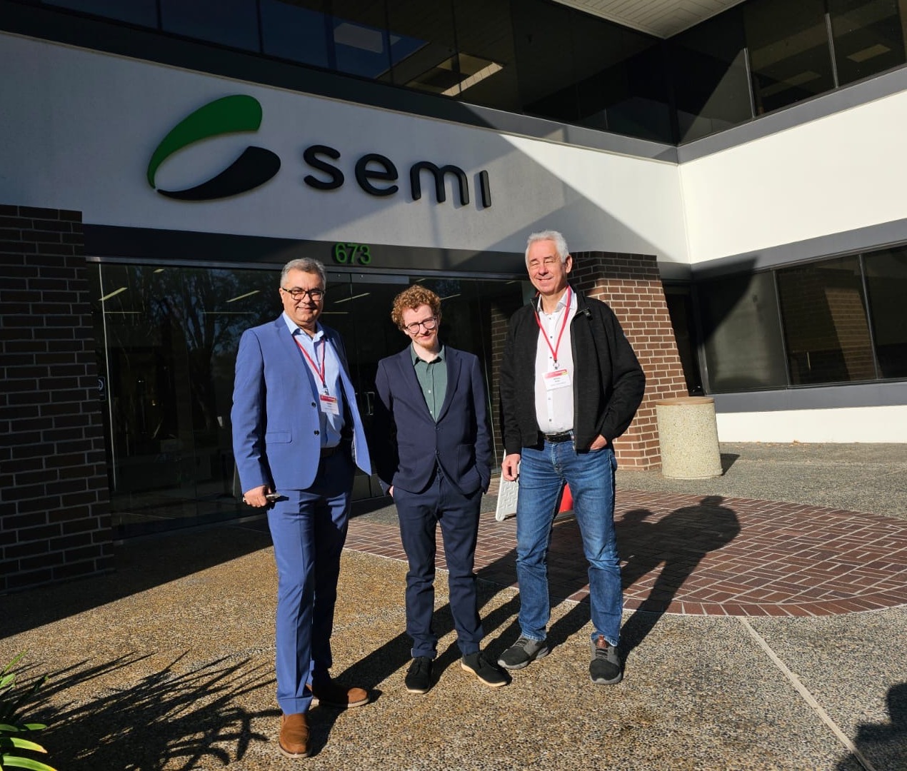 Fahad Golra, Julien Bermont and Olivier Vittu in front of the SEMI Headquarters